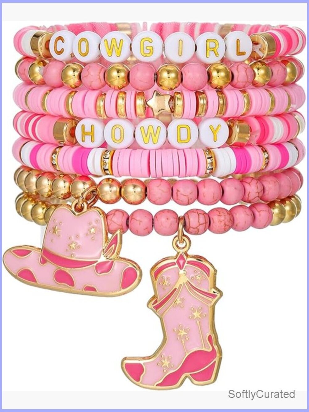 7 Pc Clay Cowgirl Hat Boot Bracelet Set